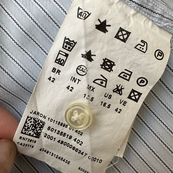 Hugo Boss 16.5 Fitted Shirt Long Sleeve Button Down Gray Grey Stripe Cotton MINT - Picture 8 of 11